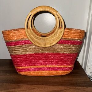 Colorful Straw Tote Bag with Circular Handles